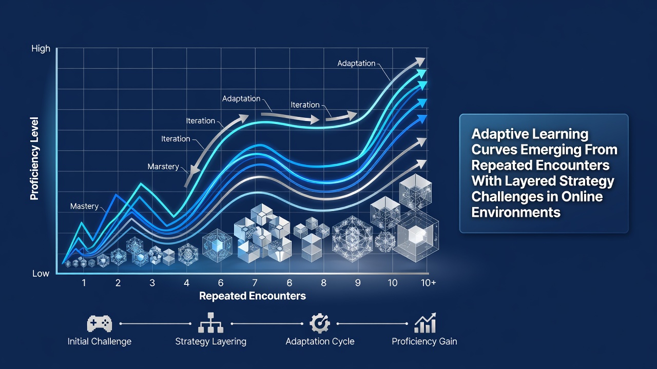 Graph-style visualization of player progression curves across multiple sessions in casual online strategy environments