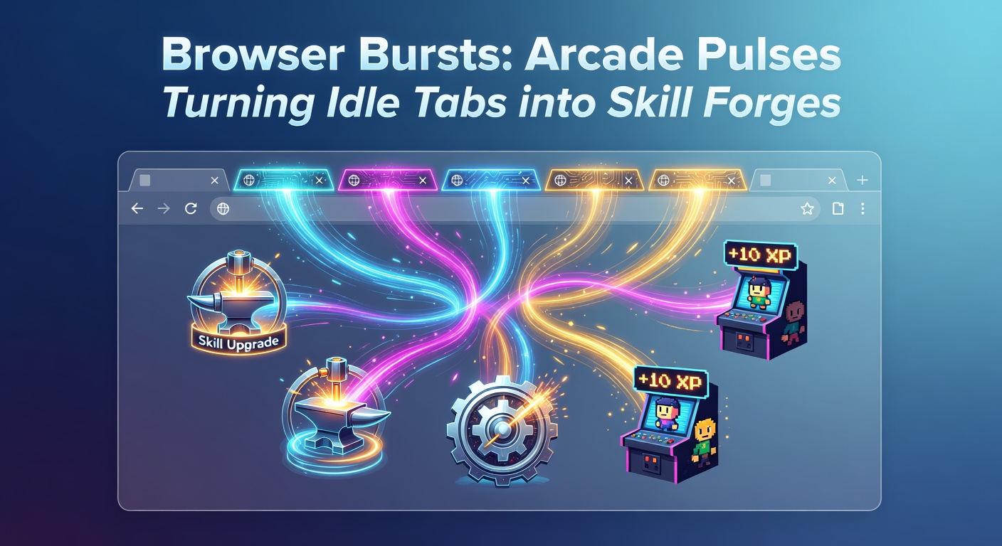 Vibrant browser tab glowing with rapid arcade action bursts, players competing in quick skill challenges