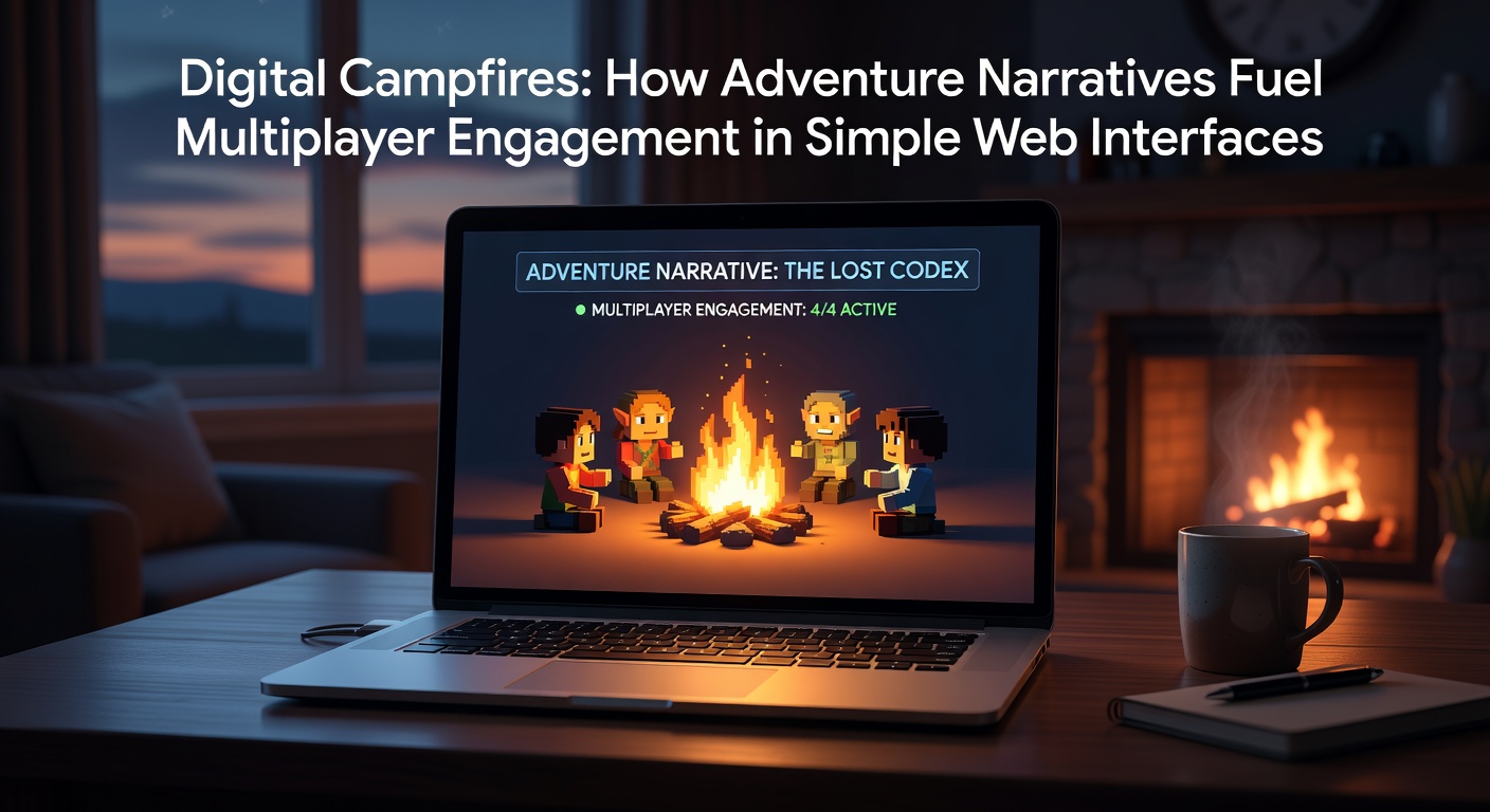 Illustration of digital campfires representing shared adventure narratives in browser-based multiplayer games