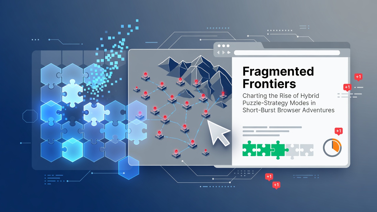Strategic decision trees and puzzle fragments displayed within an episodic browser adventure interface