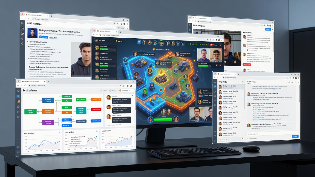 Close-up view of browser tabs and overlapping game interfaces during a multiplayer casual session
