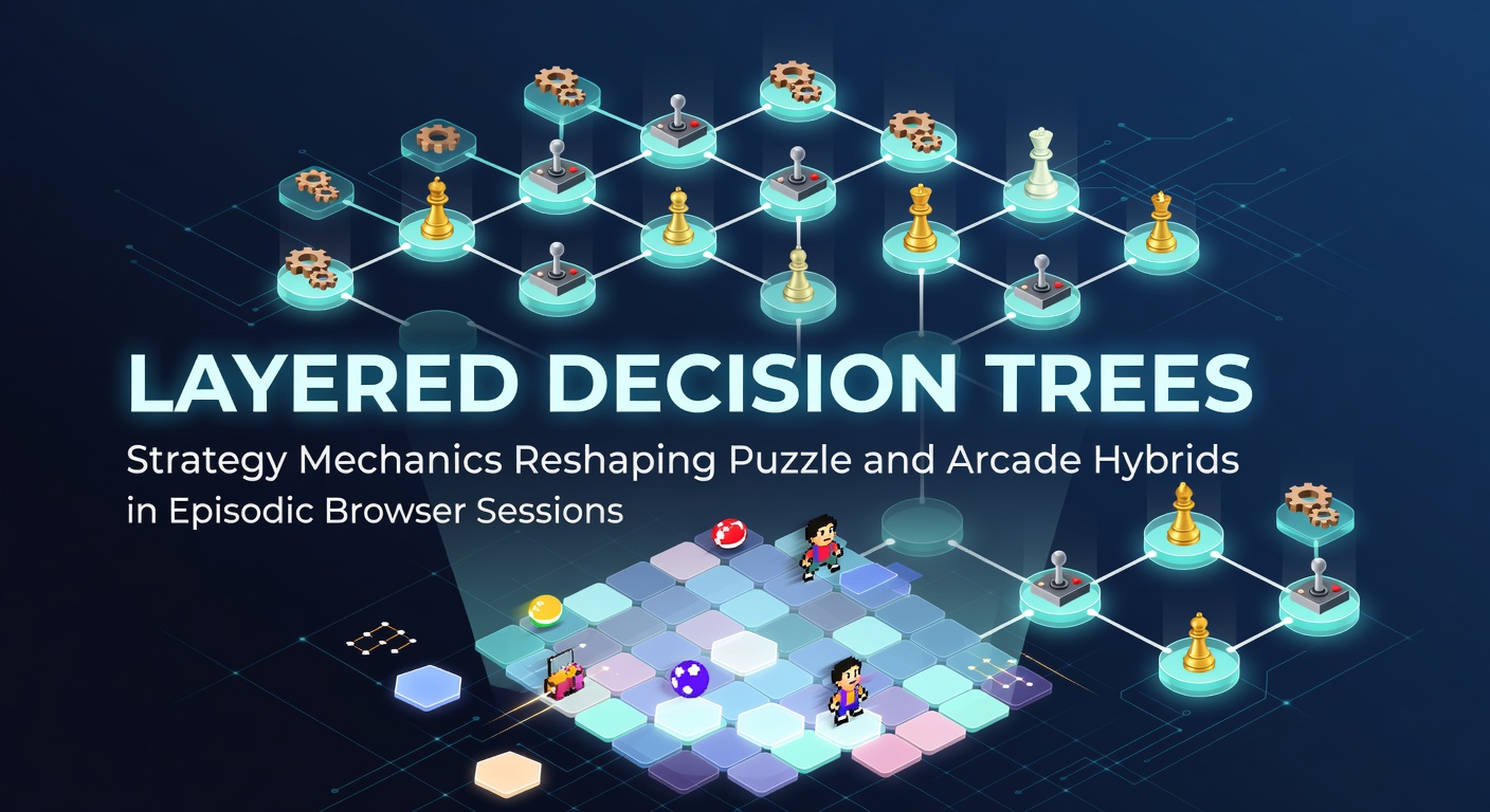 Visual representation of layered decision tree mechanics in a browser-based puzzle arcade hybrid game session