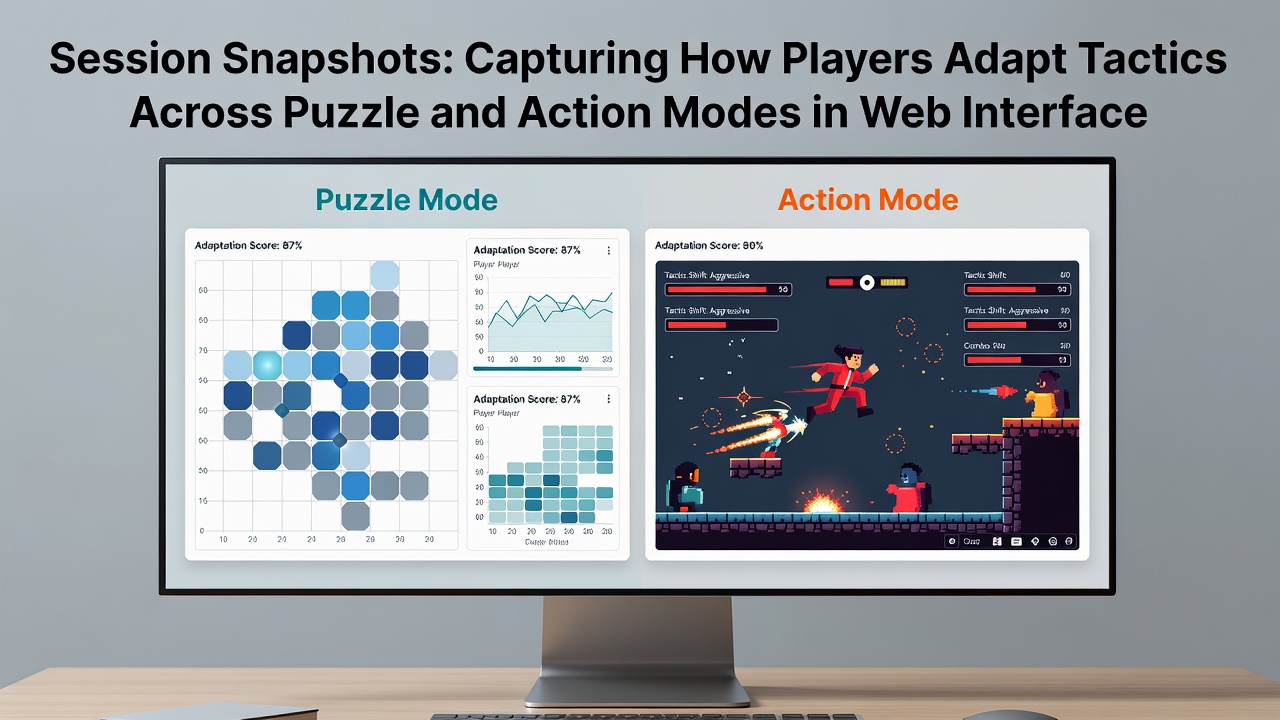 Detailed session snapshot timeline illustrating player input changes and tactic adaptations during puzzle-to-action transitions in web interfaces