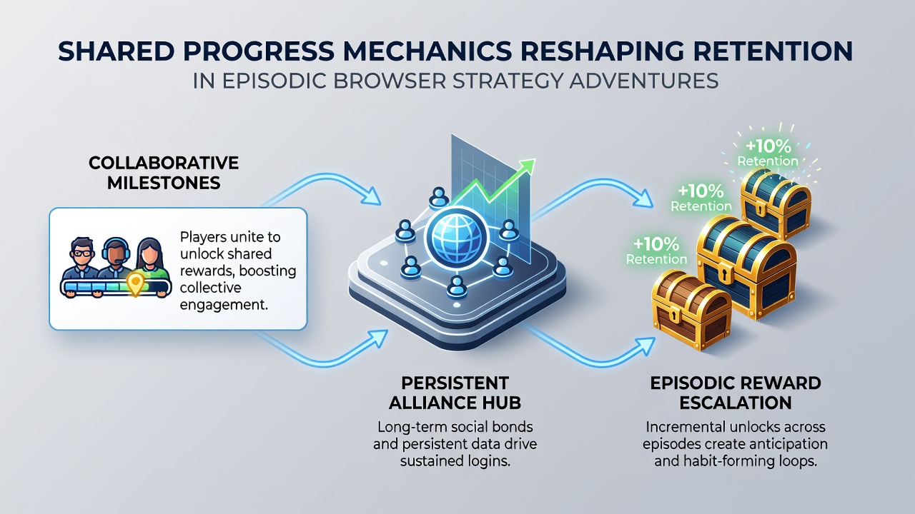 Illustration showing players collaborating on shared progress bars within a browser-based strategy interface