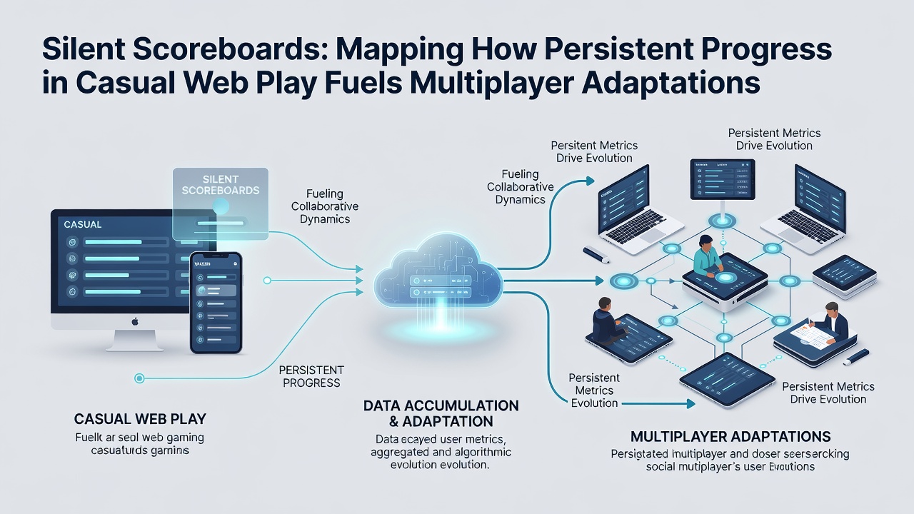Arcade-style browser game interface displaying shared multiplayer scoreboards derived from persistent single-player progress tracking