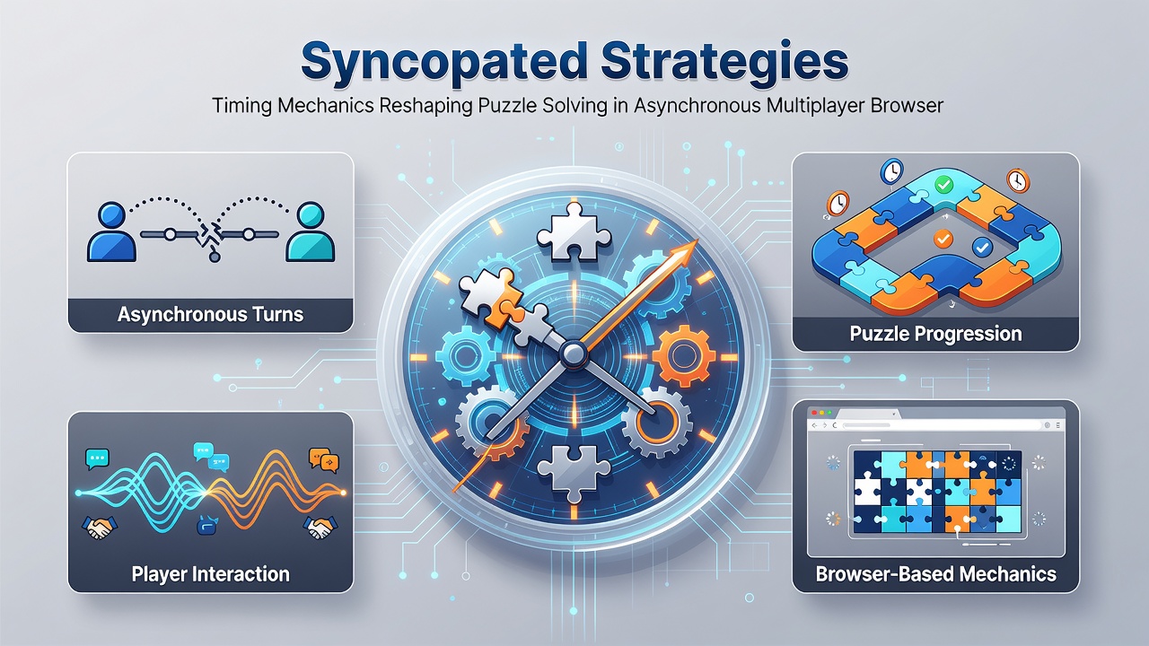 Screenshot showing overlapping timing indicators and player decision overlays in an asynchronous browser puzzle interface