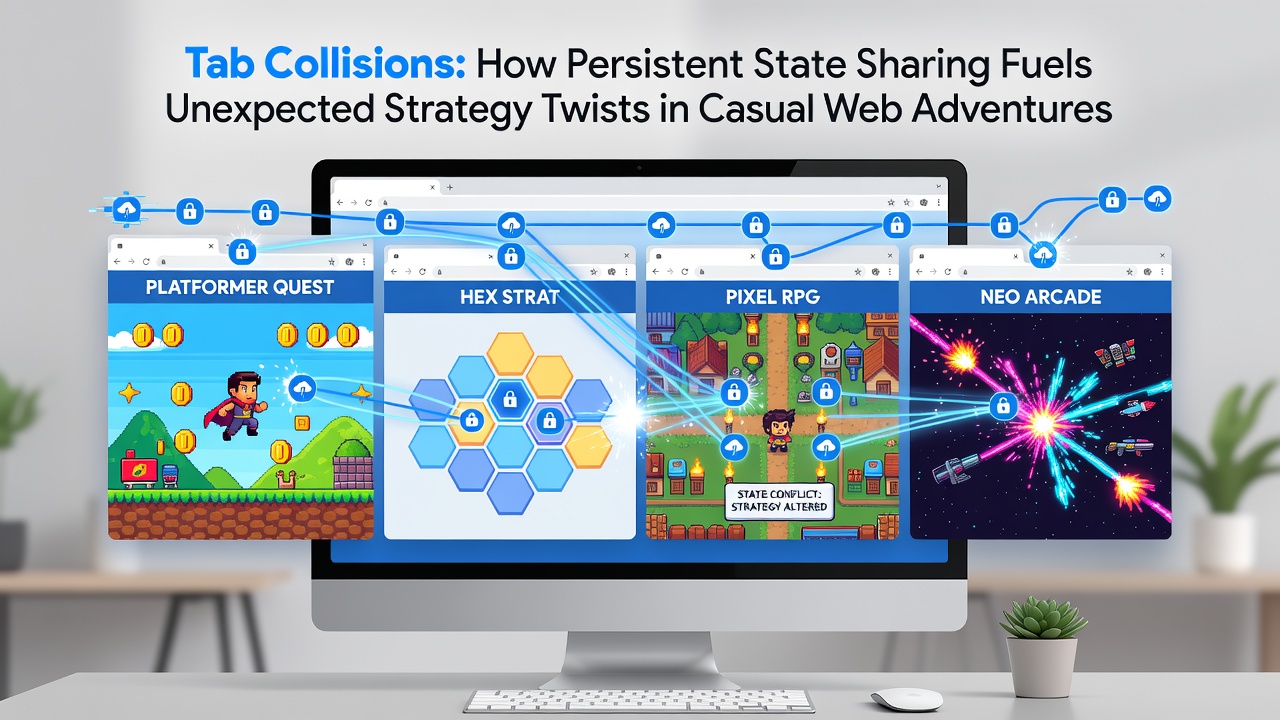 Multiple browser tabs showing state synchronization effects during a casual web adventure session