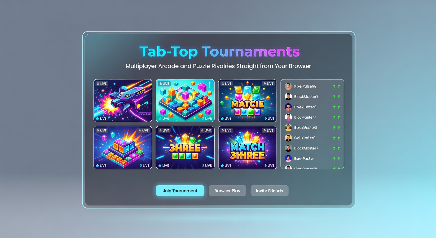 Close-up of a Tab-Top puzzle rivalry, with grids overflowing and arcade ships clashing amid leaderboard updates