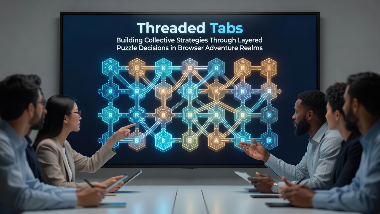 Browser tabs displaying interconnected puzzle interfaces in an adventure game environment