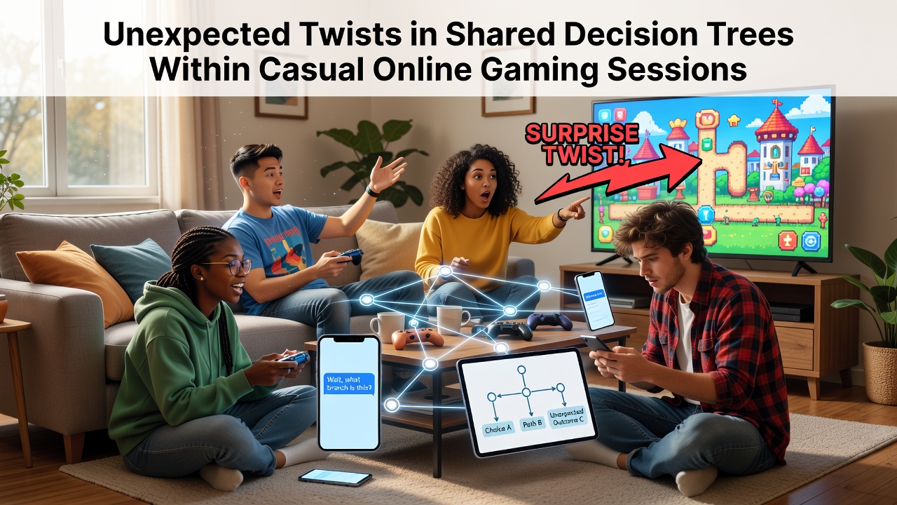Players navigating interconnected choice branches in a casual browser-based multiplayer game session